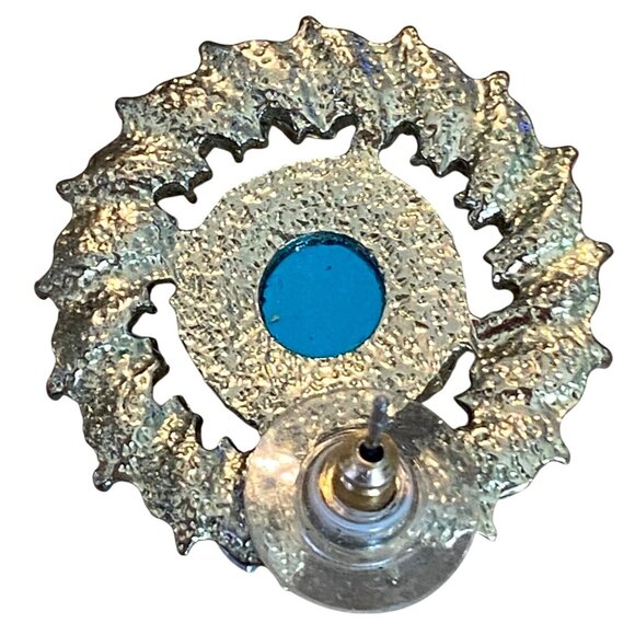 Vintage Style Silver & Blue Rhinestone Clip-On Earrings With Turquoise Marquise - Picture 4 of 6